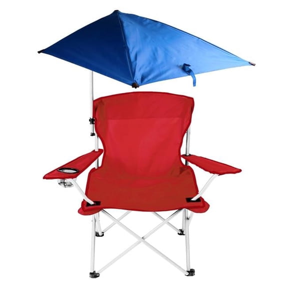 Fresh Fab Finds FFF-Red-GPCT4106 Foldable Beach Chair with Detachable Umbrella Armrest Adjustable Canopy Stool with Cup Holder, Red