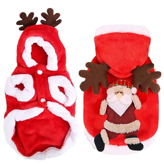 Fresh Fab Finds FFF-Red-L-GPCT4498 Pet Christmas Clothes, Santa Claus Reindeer Antlers Costume Winter Outfit Year Coat for Small Medium Dogs Cats - Red - Large
