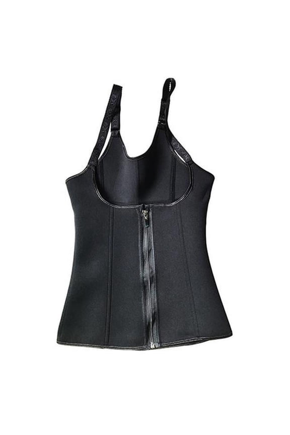 FFF-S-GPCT1198 Zippered Waist Trainer Corset Tummy Control Body Shaper Cincher Back Support with Adjustable Straps for Women, Black - Small