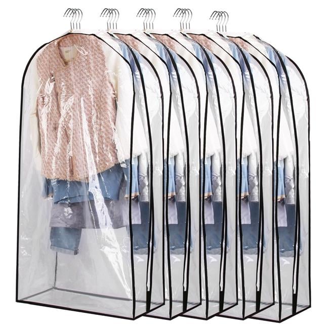 Fresh Fab Finds FFF-S-GPCT4303 40 in. Garment Bag for Hanging Clothes Dustproof Waterproof Storage Bag Clear Transparent Suits Cover & Sweater Jacket Coat Dress, Black - Small - Pack of 5 - Unisex