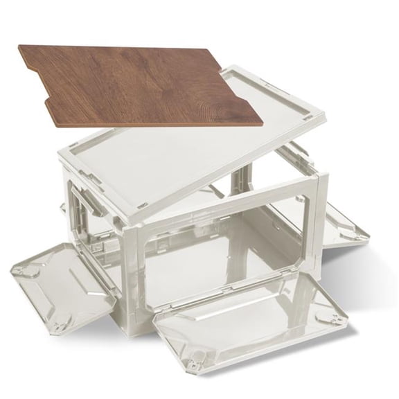 Fresh Fab Finds FFF-White-GPCT5518 Folding Storage Bin Camping Collapsible Organizer Box Stackable Grocery Container Shelf Baskets with Cutting Board Top Lid - White