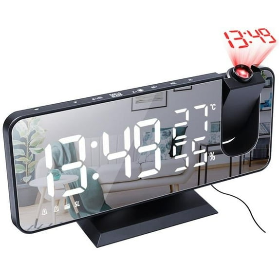 Fresh Fab Finds Mirror LED Projection Alarm Clock - Dual Alarms, USB Port, 4 Dimmer, 12/24 Hour