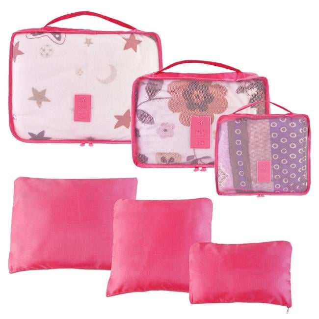 Fresh Fab Finds  Water-Resistant Travel Luggage Organizer Clothing Packing Cubes Clothes Storage Bags for Blouse Hosiery Stocking Underwear, Hot Pink - 9 Piece