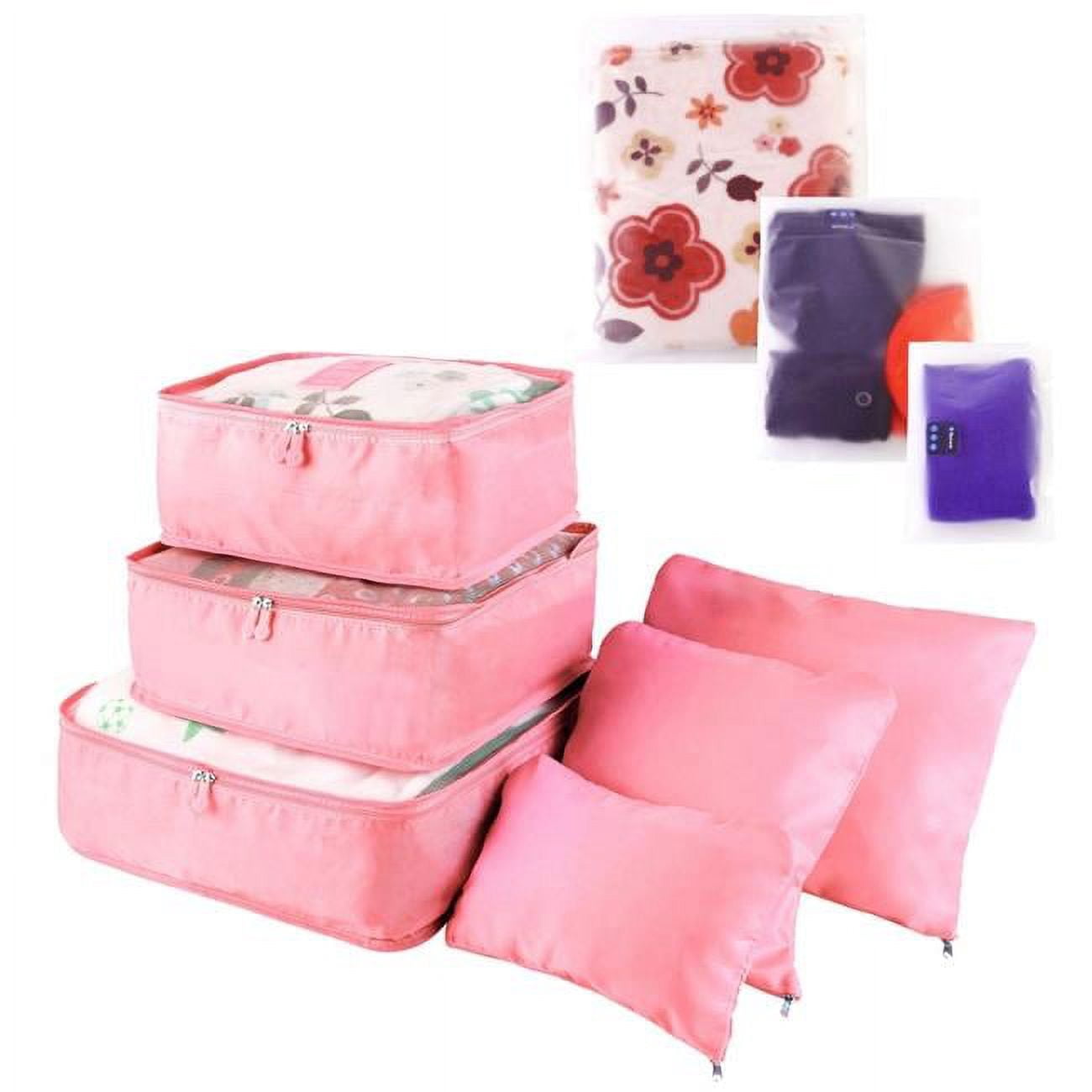 Fresh Fab Finds  Water-Resistant Travel Luggage Organizer Clothing Packing Cubes Clothes Storage Bags for Blouse Hosiery Stocking Underwear, Pink - 9 Piece