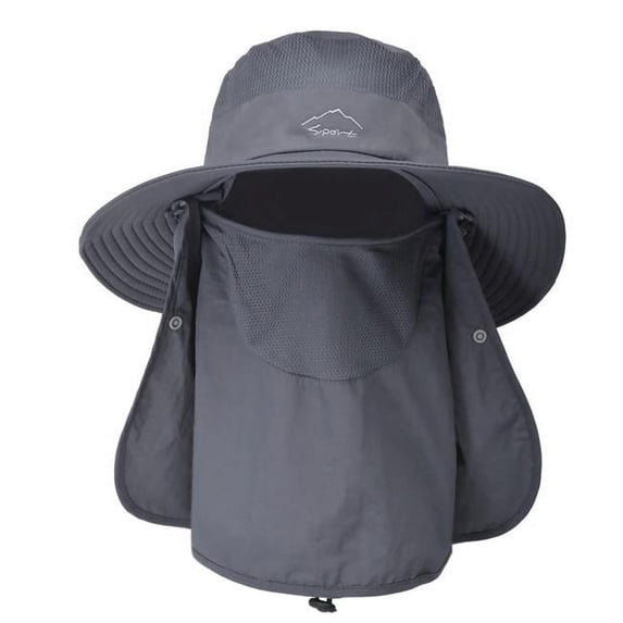 Fishing Bucket Hat Wide Brim Breathable Unisex Hat Sunlight-proof Removable Neck Face Fishing Cap For Fishing Hiking Traveling - Gray