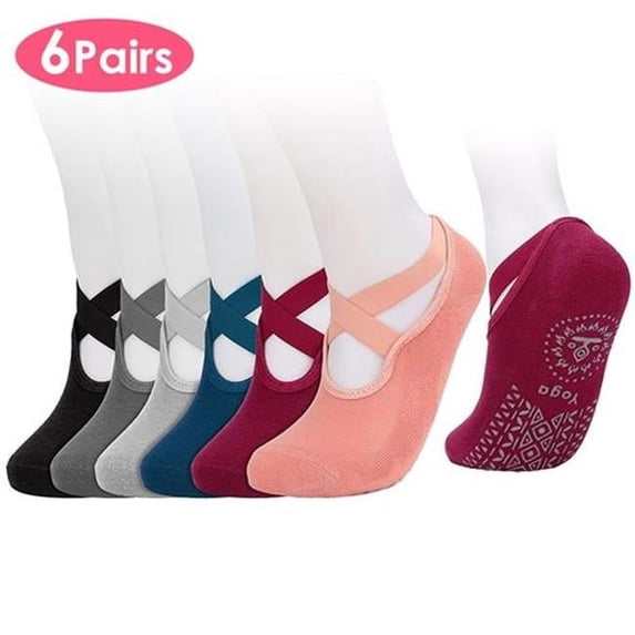 Fresh Fab Finds Women Yoga Socks with Straps Non-Slip Grips for Pilates Pure Hospital Walking Dance Indoor, Multi Color - Pack of 6