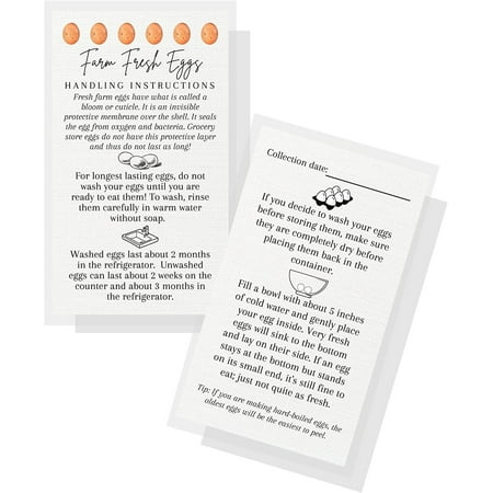 Fresh Farm Eggs Handling Instructions with Collection Date 50 Pack 2x3.5" inches Business Card Egg Handling Instructions for Farm Fresh Eggs White Card with Real Eggs Design