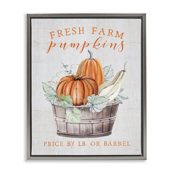 Stupell Industries Fresh Farm Pumpkins & Gourds Gray Framed Floater Canvas Wall Art, design by Lux + Me Designs, 31 x 25