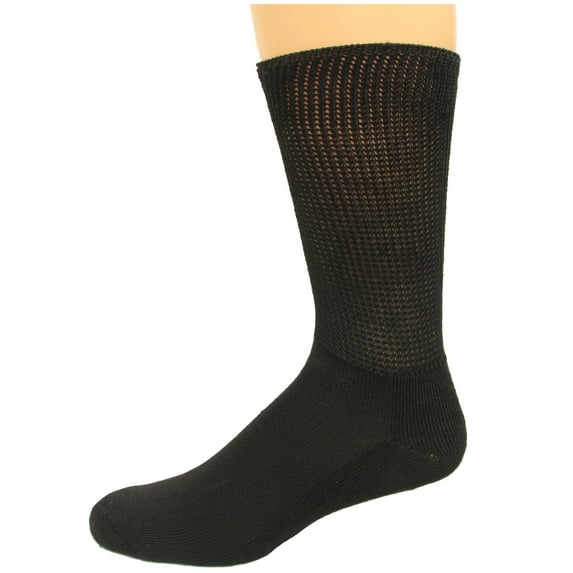 Fresh Feet Semi Medical Mens Crew Socks, 3 Pair, Black, Men's 6-12 Shoe