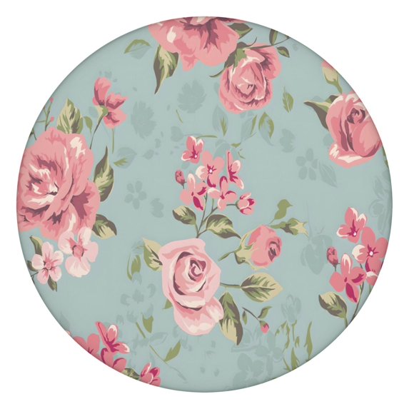 Fresh Floral Print Round Tablecloth with Elastic Edge, Durable Polyester Cover for Kitchen, Patio, or Dining Room, Fits 44-52 Inch Table