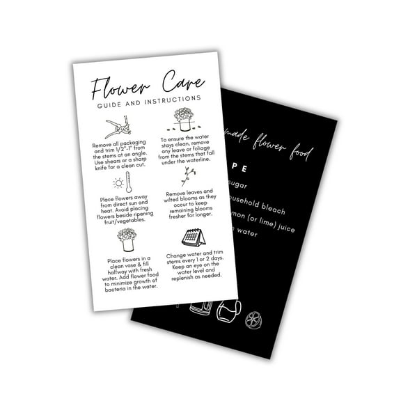 Fresh Flower Food Care Instructions Hangtags Cards 50 pk 2x3.5 Kraft Look Kit Recipe Granule Plant Care Florist Enclosed Note Tag Business Guide