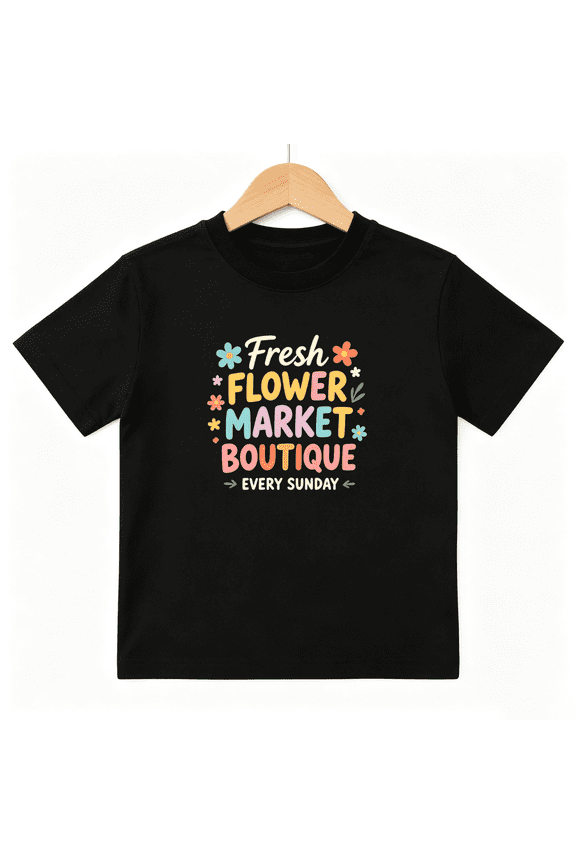 Fresh Flower Market Boutique Girls Graphic Tee, Retro Boho 100% Cotton Kids Short Sleeve T-Shirt 4-13Y