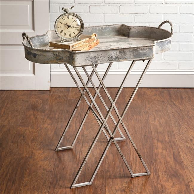 Rustic Metal Folding Tray Table with Handles
