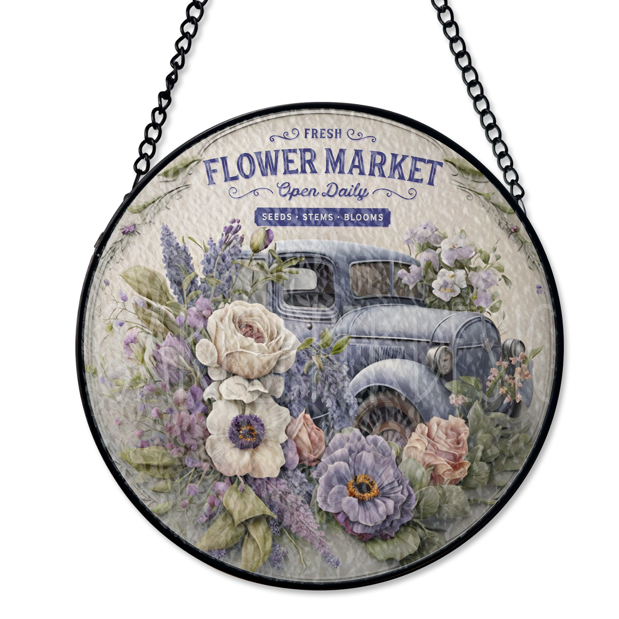 Fresh Flower Market Wreath Sign for Wreath, Lavender Truck with Flowers ...