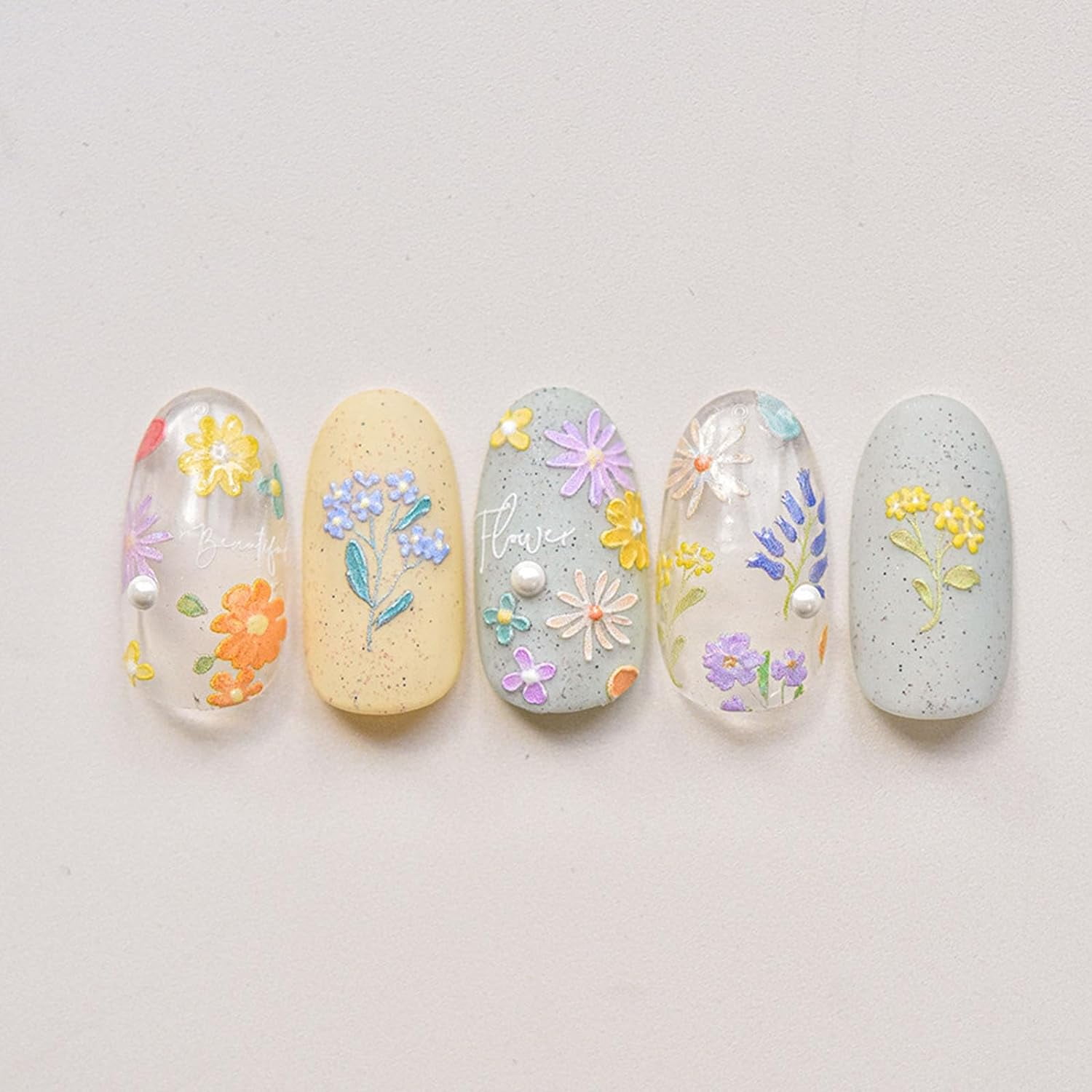 Fresh Flower Nail Stickers - Retro Relief Bouquet Flowers Nail Decals