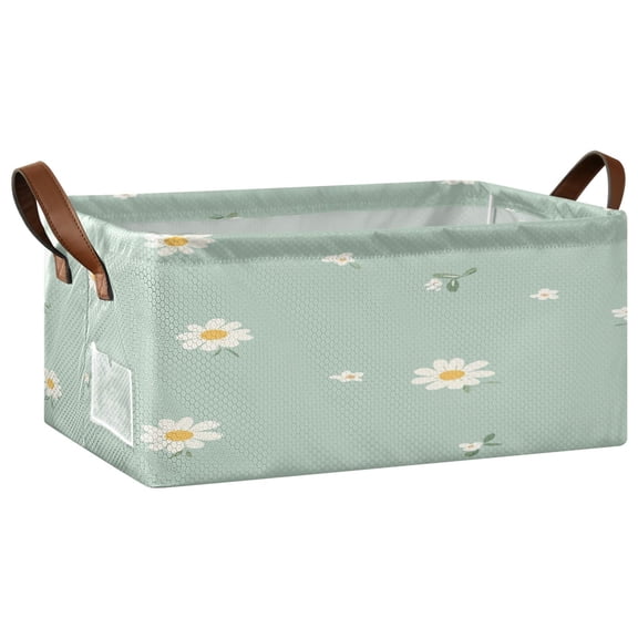 Fresh Flowers Design Open Home Storage Bins Foldable Metal Frame Shelf Baskets 16.9x11.4x7.7in Water-Resistant