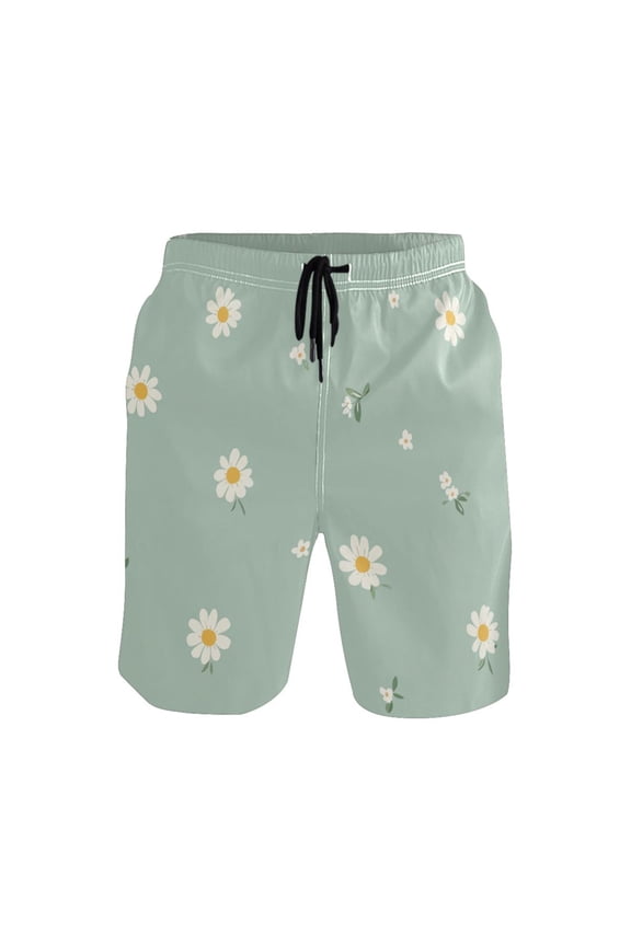 Fresh Flowers Design XX-large Size Men's Quick Dry Beach Shorts with Mesh Lining, Lightweight