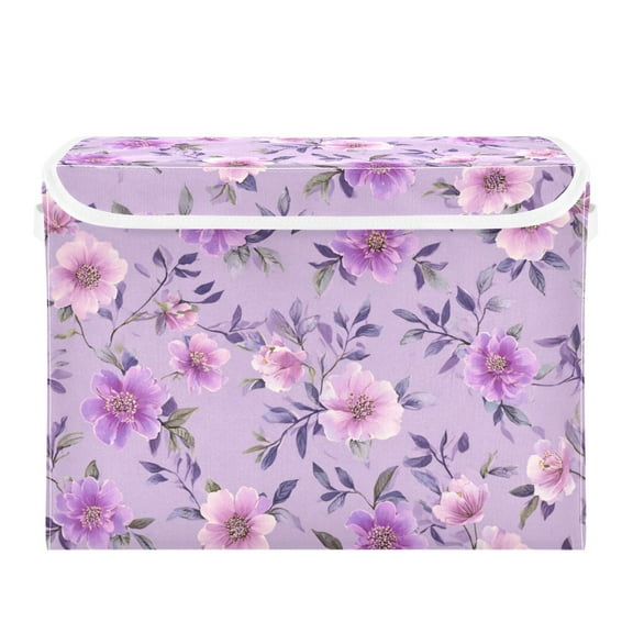 Fresh Flowers Lavender Pink Foldable Storage Bin with Lid and Handle Collapsible Storage Box 16.5 x 12.6 x 11.8 inches