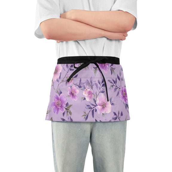 Fresh Flowers Lavender Pink Short Server Apron with 3 Pockets for Unisex Chef Gardening