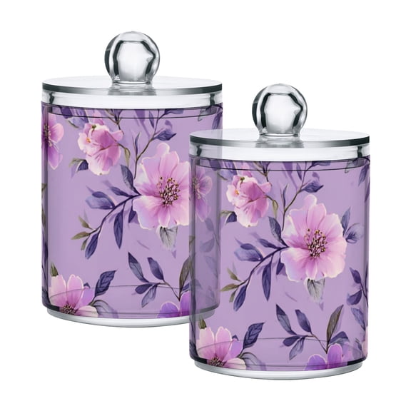 Fresh Flowers Lavender Pink Translucent Plastic Cans Storage Canisters with Lid Set of 2
