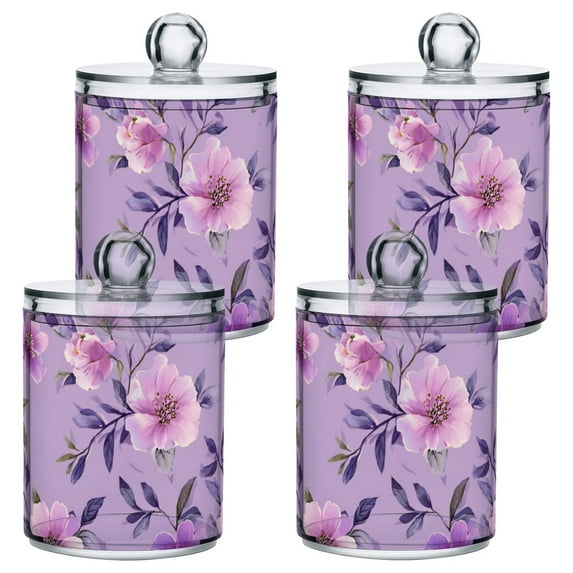 Fresh Flowers Lavender Pink Translucent Plastic Cans Storage Canisters with Lid Set of 4