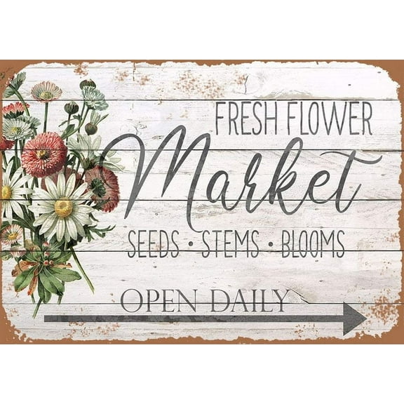 Fresh Flowers Market Retro Vintage Tin Bar Sign Country Home Decores Size: 8 x 12 Inches