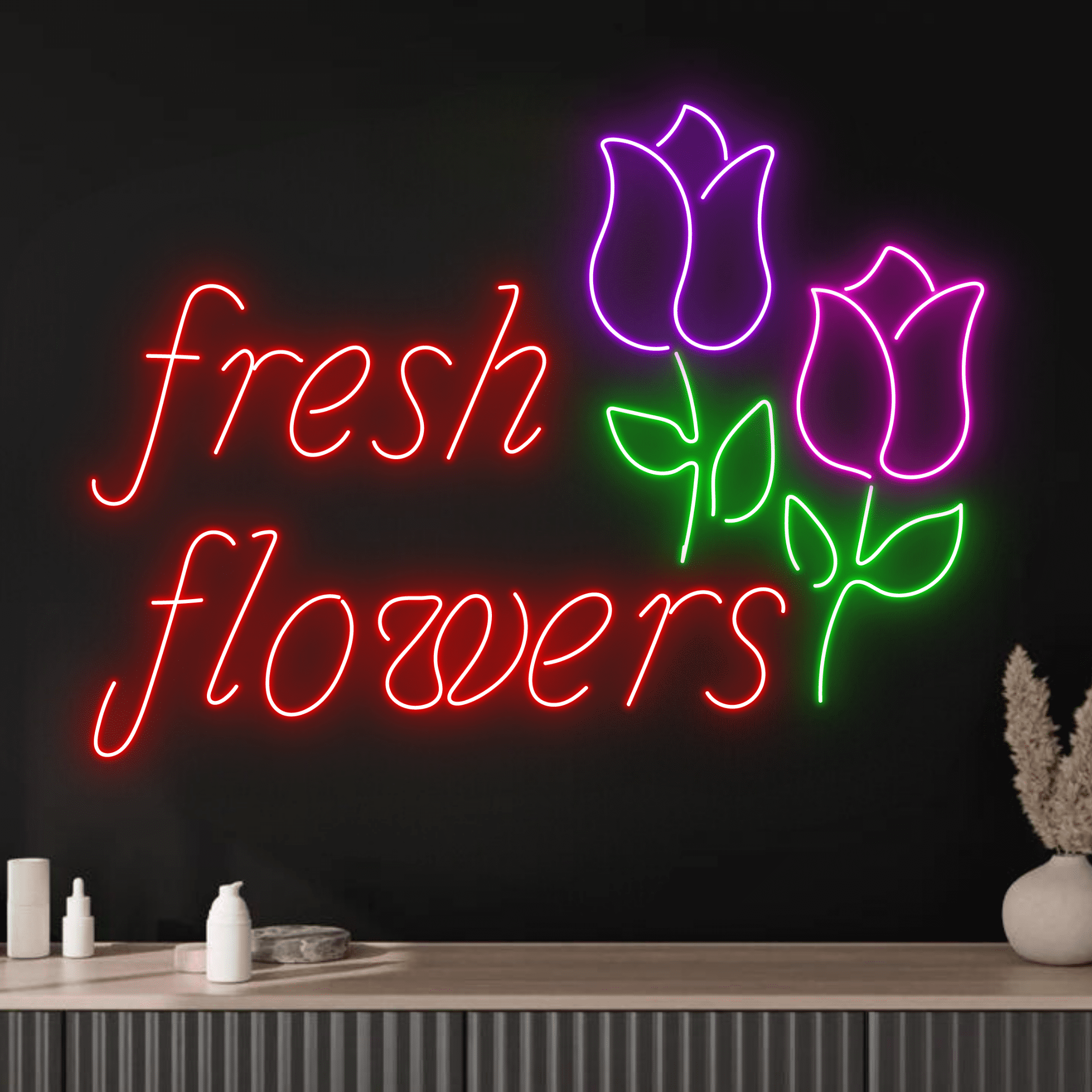 Fresh Flowers Neon Signs, Flower Shop Wall Deco Signboard