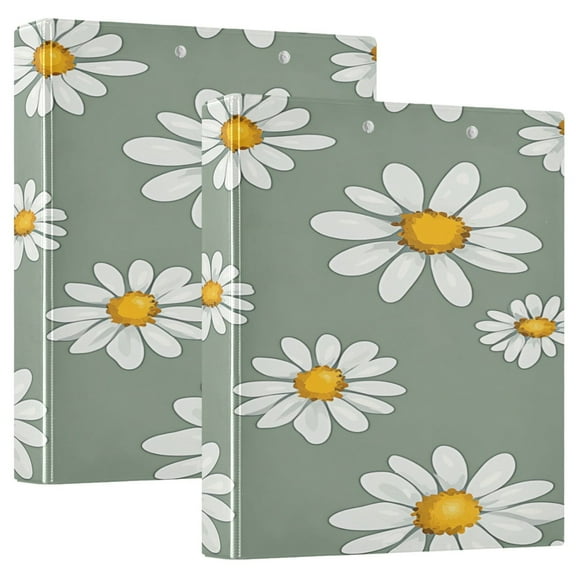 Fresh Flowers Pattern Design 12.4x10.6in PVC Round Ring Binder, D-Ring 3-Hole, Metal Clip, 200 Sheets