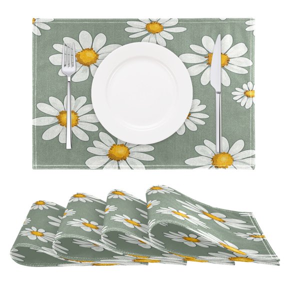Fresh Flowers Pattern Design Placemats Set of 6 Coffee Mats, Non Slip Backing 18x12 Inch for Home and Restaurants