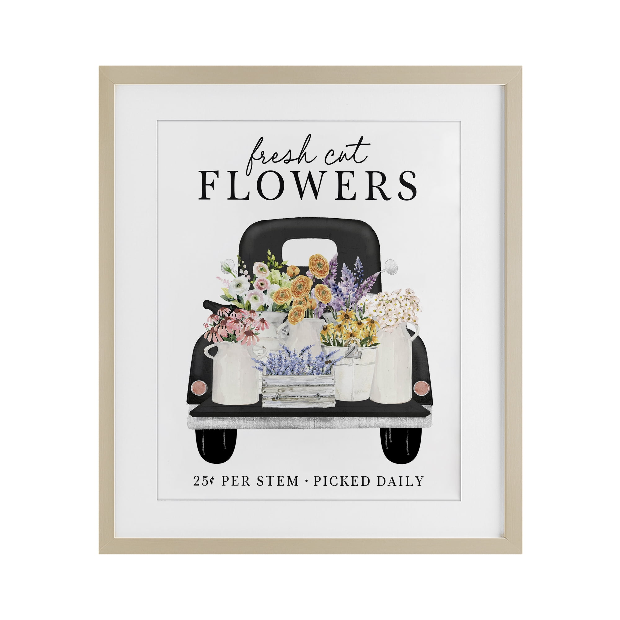 Fresh Flowers Picked Daily Birch Framed Print Under Glass, design by Lettered and Lined