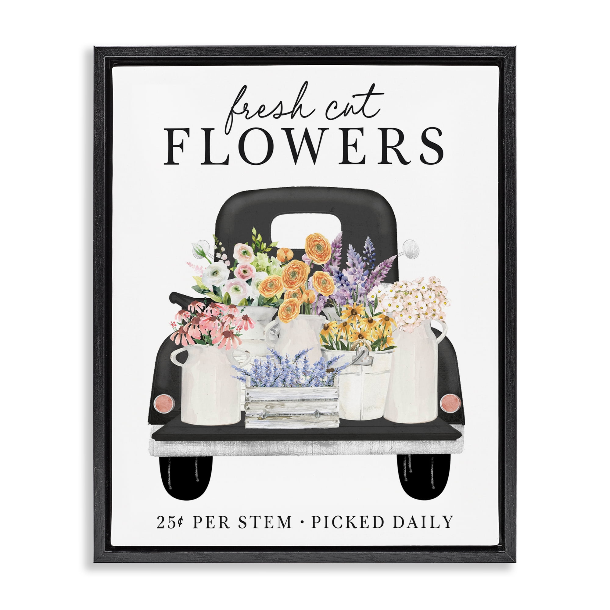 Fresh Flowers Picked Daily Black Framed Floater Canvas Wall Art, design by Lettered and Lined