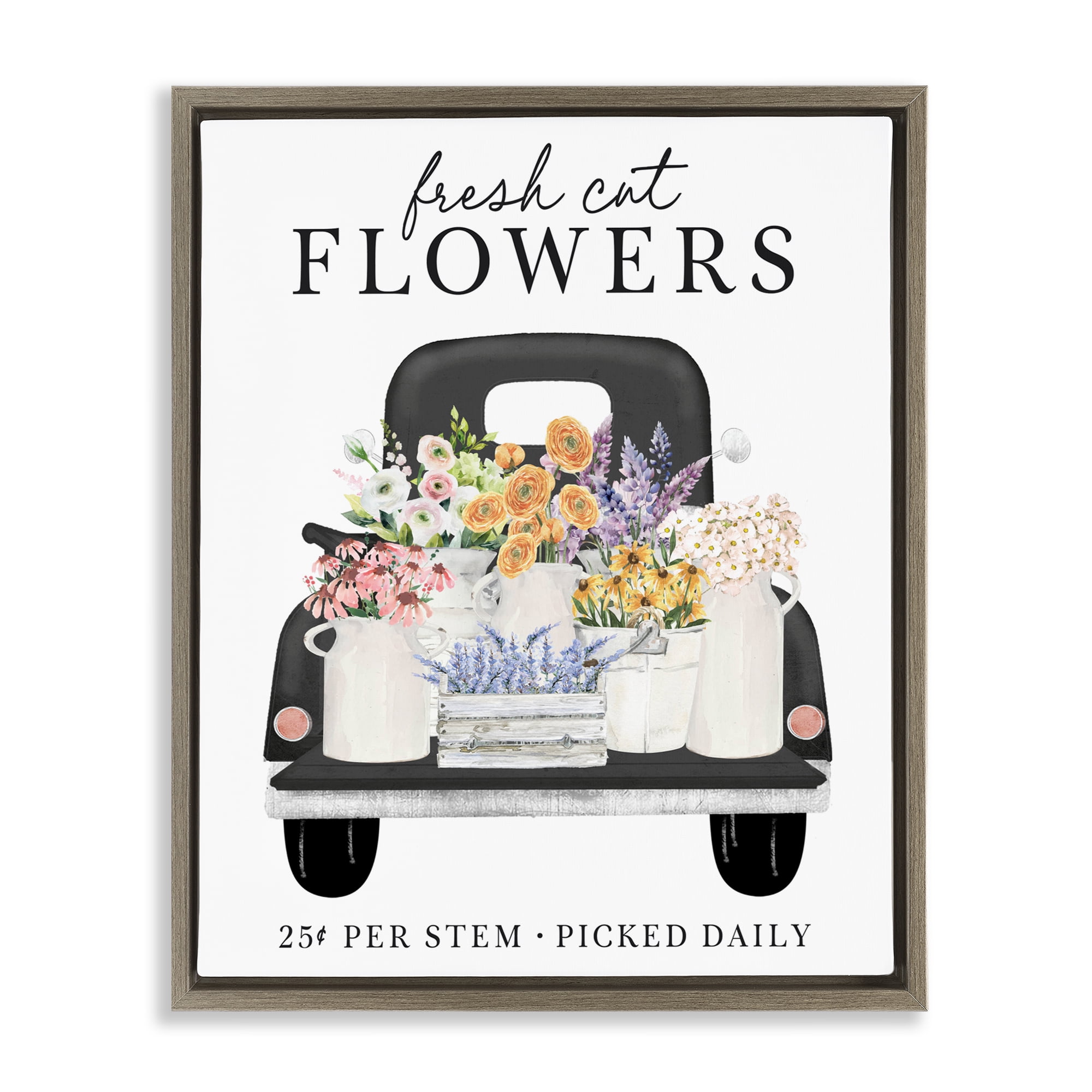 Fresh Flowers Picked Daily Brown Framed Floater Canvas Wall Art, design by Lettered and Lined