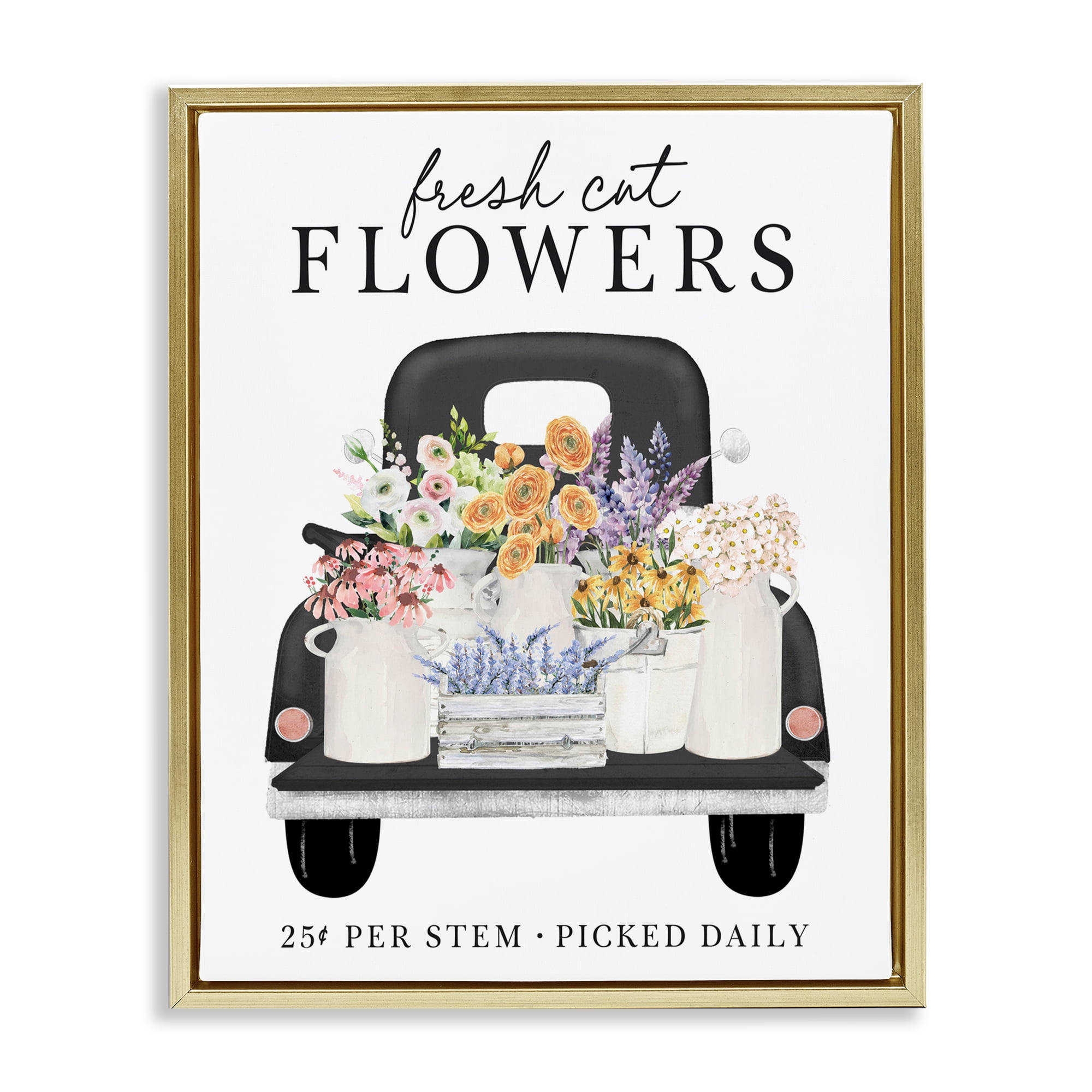 Fresh Flowers Picked Daily Gold Framed Floater Canvas Wall Art, design by Lettered and Lined