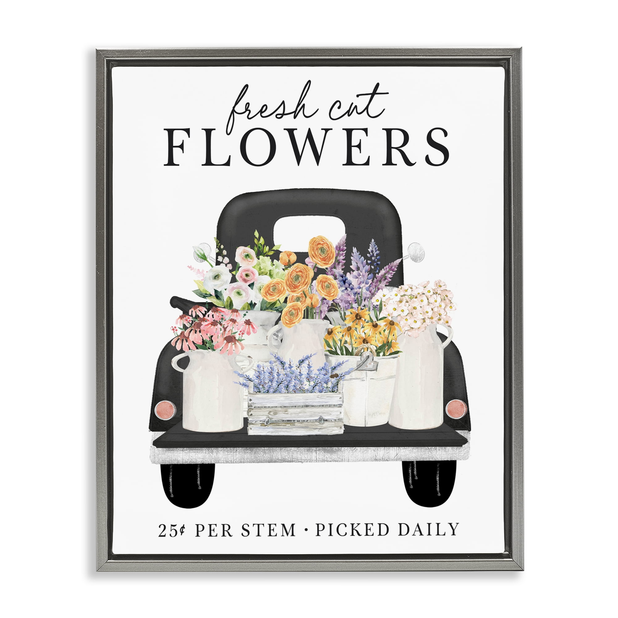 Fresh Flowers Picked Daily Gray Framed Floater Canvas Wall Art, design by Lettered and Lined