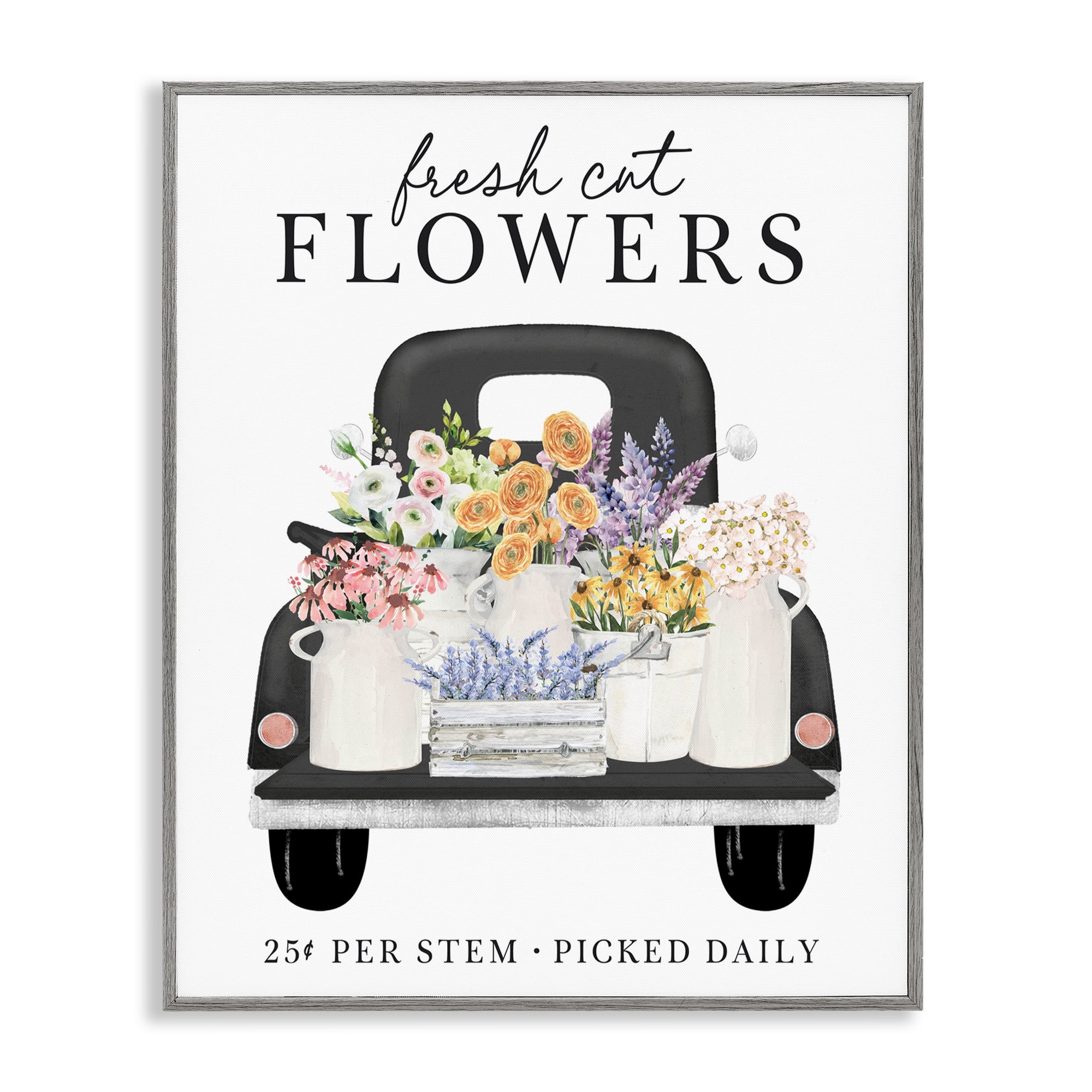 Fresh Flowers Picked Daily Gray Framed Giclee Art, design by Lettered and Lined