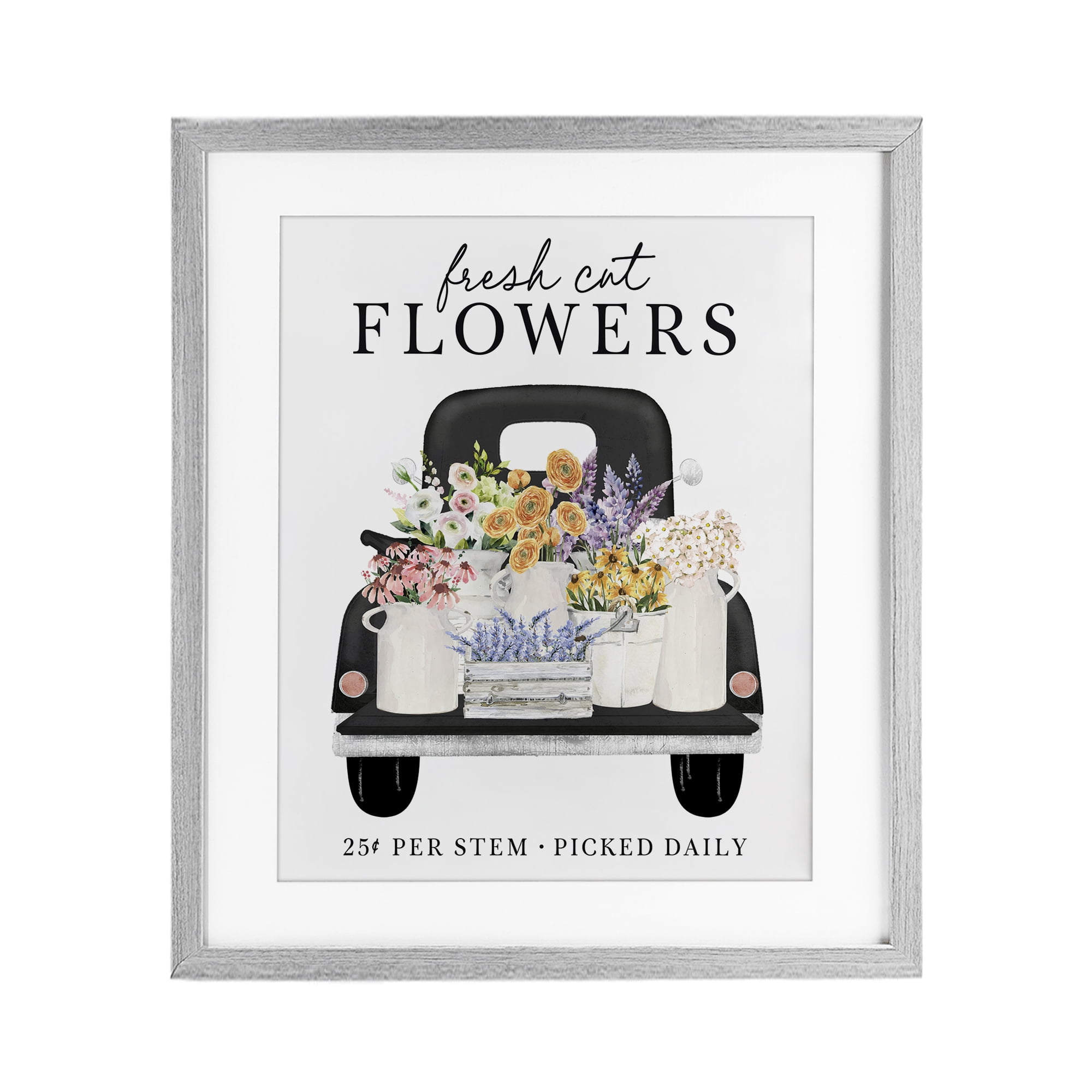 Fresh Flowers Picked Daily Gray Framed Print Under Glass, design by Lettered and Lined