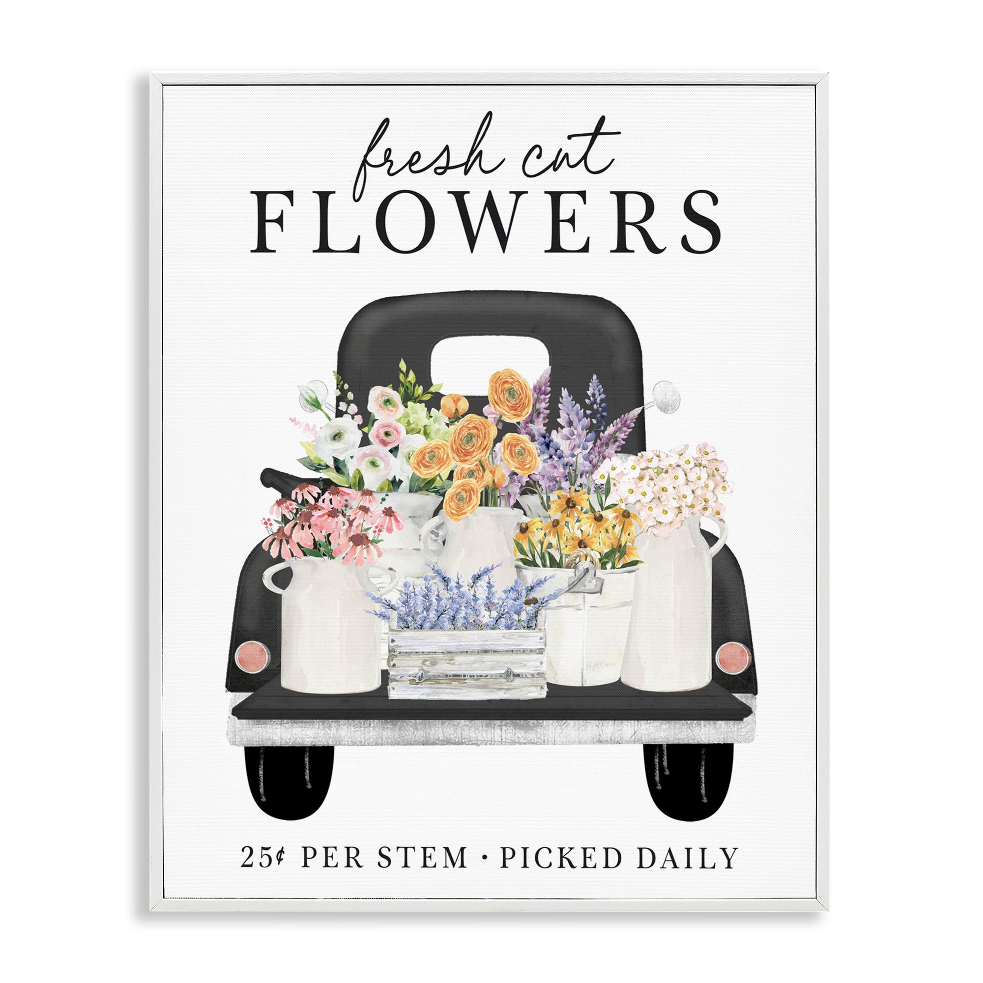 Fresh Flowers Picked Daily White Framed Giclee Art, design by Lettered and Lined
