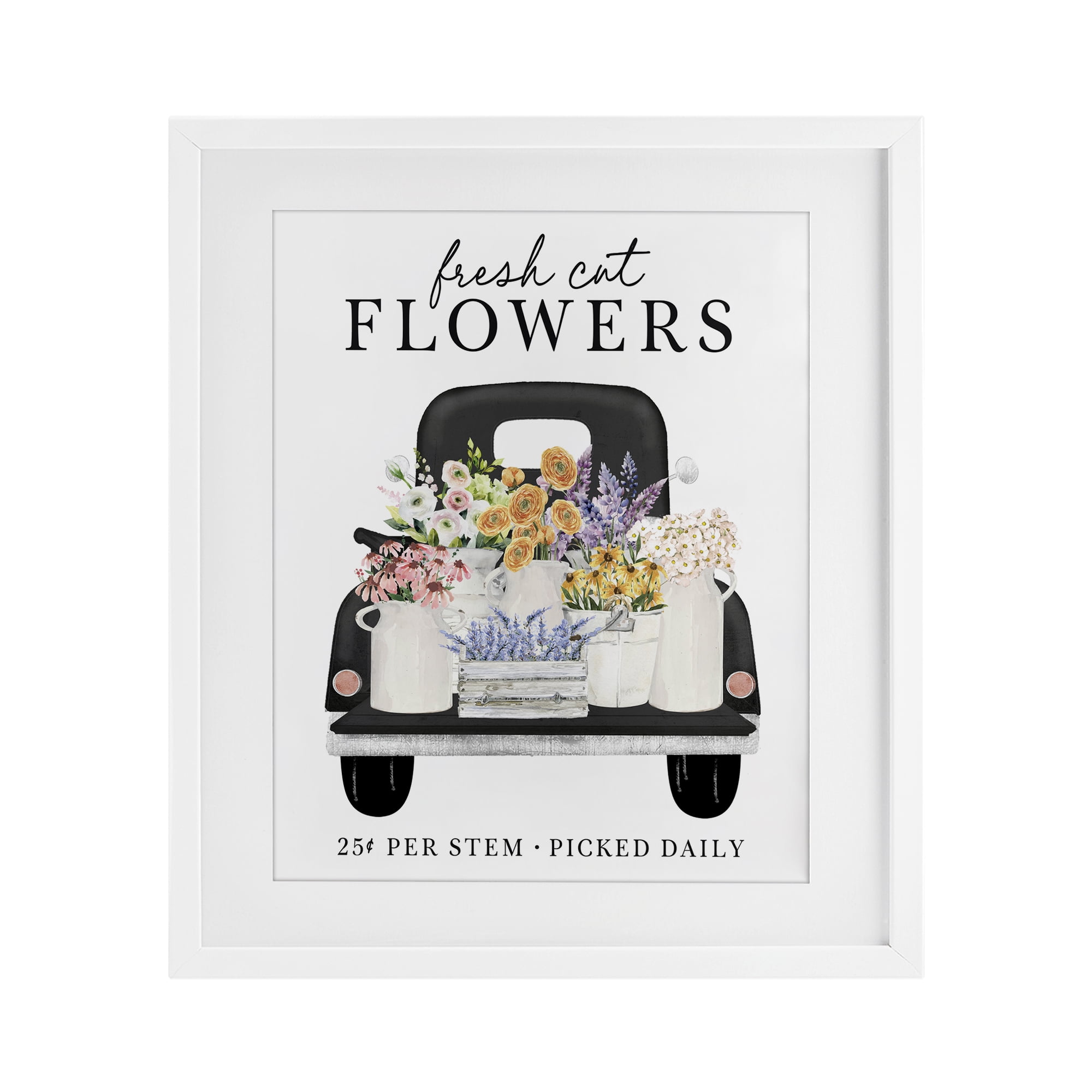 Fresh Flowers Picked Daily White Framed Print Under Glass, design by Lettered and Lined