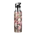 thumbnail image 1 of Fresh Flowers Stripes Background Sports Bottle with Straw Stainless Steel Water Jug Portable Thermal Cup Leak-proof 1000ML, 1 of 9