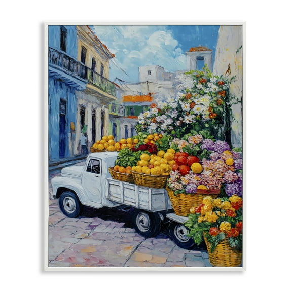 Stupell Industries Fresh Flowers and Fruit Village White Framed Giclee Art, design by Franklyn Gregory
