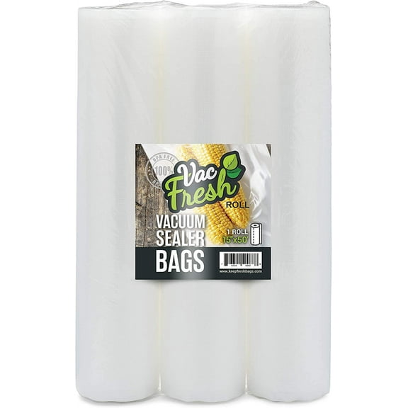 Fresh Food Vacuum Seal Rolls (15" x 50', 3 Rolls) 3.5mil Embossed Food Storage Bags, Vacuum Seal Bags for Meal Prep, Sous Vide Bags for Cooking (150 Feet)