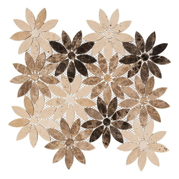 Fresh Fragrass Brown Floral Pattern Polished Glass Mosaic Wall and Floor Tile