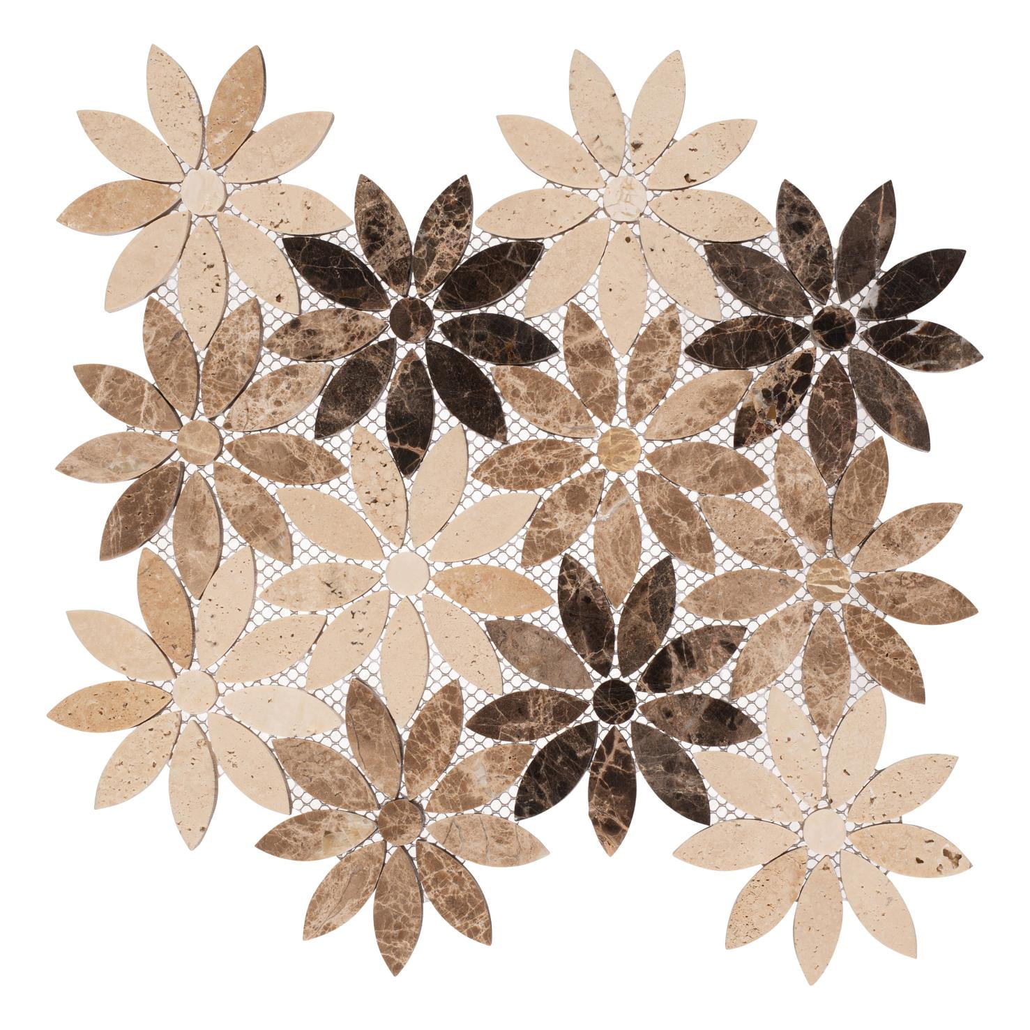 Fresh Beige and Brown Floral Marble Mosaic Tile