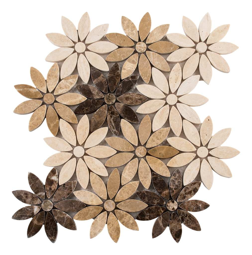 Fresh Beige and Brown Floral Marble Mosaic Tile