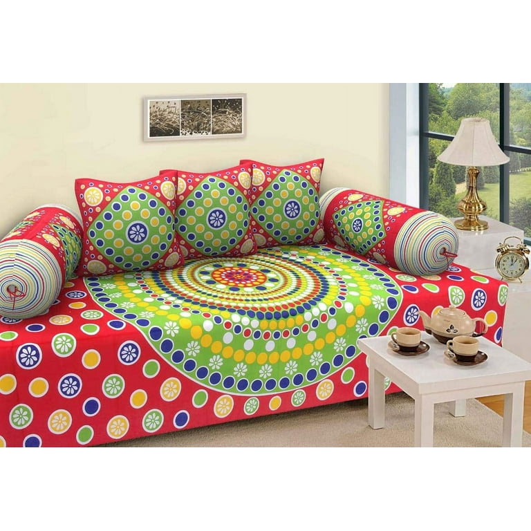 Indian Floral Diwan Set Cotton Bedsheet Jaipuri hotsell Diwan set Bohemian Ethnic Bedsheet Bolster Cushion Cover Set 6Pc Home Décor Gift Deewan Set