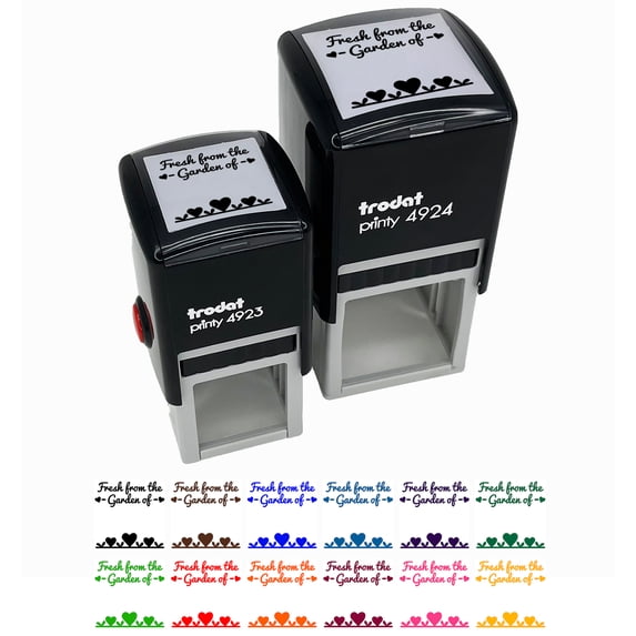 Fresh From The Garden Of with Hearts Self-Inking Rubber Stamp Ink Stamper - Pink Ink - Small 1 Inch