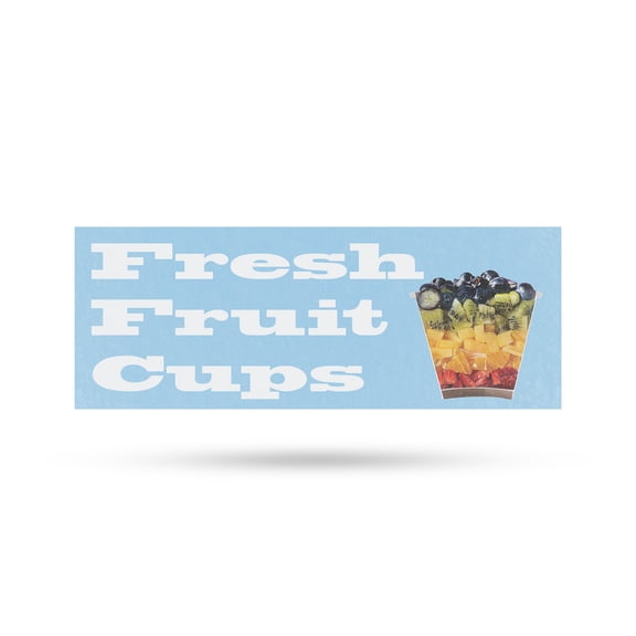 Fresh Fruit Cups Vinyl Decal 12 Inch x 5 Inch Weatherproof Heavy-Duty Adhesive Backing | Healthy Treats, Convenient Packaging, Local Sales | Made in USA