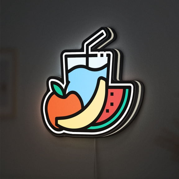 Fresh Fruit Juice 3D Novelty Light Box, Citrus and Healthy Breakfast Lamp Decor for Kitchen, Cafes and Foodie Spaces (Height 12 inch, 30cm)