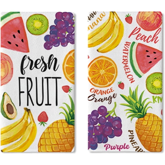 Fresh Fruit Kitchen Dish Towels Set of 2, Watercolor Watermelon Orange Pineapple Grapes Banana Drying Hand Towels Baking Cooking Cloth, Spring Summer Home Kitchen Decoration 18 x 26 Inch