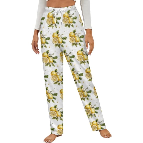 Fresh Fruit Lemons Winter Female Pants Flannel High Waist Women Pants Lady Warm Straight Leg Plush Trousers
